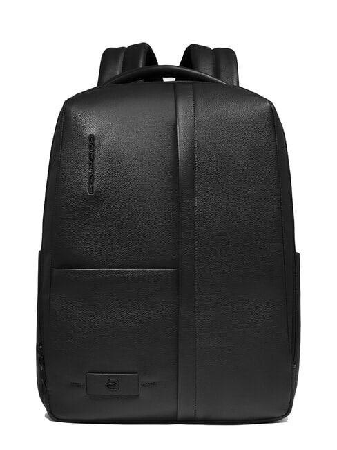 PIQUADRO RUSSEL Plecak skórzany na laptopa 15,6" Czarny - Plecaki na laptopa do pracy