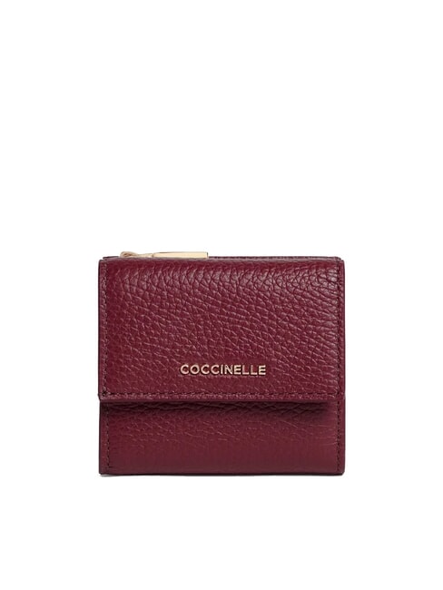COCCINELLE METALLIC SOFT Portfel ze skóry młotkowanej porzeczka - Portfele damskie