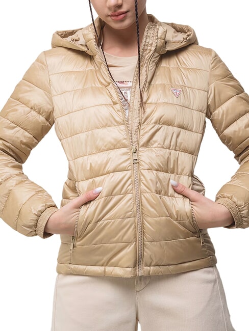 GUESS JEANS PACKABLE Lekka kurtka puchowa z kapturem opalenizna safari - Kurtki puchowe damskie