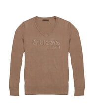 GUESS SAYLOR LOGO  Sweter jedwabny taupe - Koszulki damskie - 1