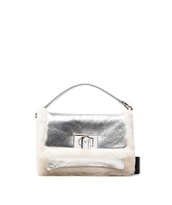 FURLA 1927 SOFT Mała torebka z paskiem na ramię biała bawełna + kolor srebrny + czarny - Torby damskie - 1