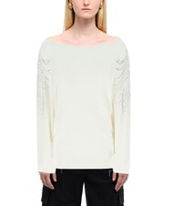 GUESS BAT SLEEVE LORETTA Luźny sweter z dekoltem w ł&oacute;dkę - Koszulki damskie
