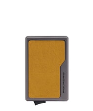 PIQUADRO BLACK SQUARE Sk&oacute;rzany i aluminiowy uchwyt na karty Ż&oacute;łty - Portfele męskie - 1