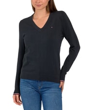 TOMMY HILFIGER TH Sweter damski z dekoltem w serek - Koszulki damskie