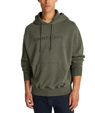 TOMMY HILFIGER TH JEANS Bluza z kapturem z haftowanym logo zmęczenie zielone - Bluzy męskie - 1