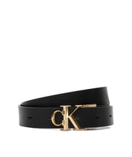 CALVIN KLEIN CK HARDWARE Dwustronny pasek sk&oacute;rzany czarny / antyczne jasne złoto - Paski - 1