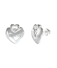GUESS CRAZY IN LOVE Srebrne kolczyki z motywem serca i logo - Kolczyki