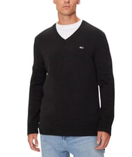 TOMMY HILFIGER TH JEANS  Bawełniany sweter z dekoltem w serek czarny - Koszulki męskie - 1