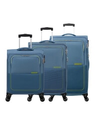 AMERICAN TOURISTER AIR WAVE Zestaw w&oacute;zk&oacute;w kabinowych + średnich + dużych korona niebiesko-limonkowa - Zestaw w&oacute;zk&oacute;w - 1