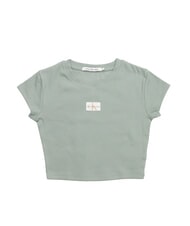 CALVIN KLEIN WOVEN LABEL Koszulka bawełniana z kr&oacute;tkim rękawem szary - Koszulki i topy damskie - 1