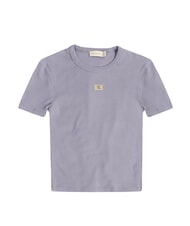 CALVIN KLEIN WASHED WOVEN LABEL Koszulka bawełniana z kr&oacute;tkim rękawem fioletowy - Koszulki i topy damskie - 1