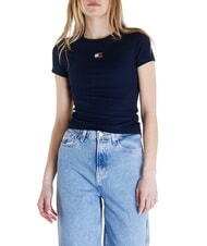 TOMMY HILFIGER TH JEANS Prążkowana koszulka z kr&oacute;tkim rękawem ciemna noc granatowa - Koszulki i topy damskie - 1