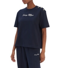 TOMMY HILFIGER TJ Signature Koszulka bawełniana ciemna noc granatowa - Koszulki i topy damskie - 1