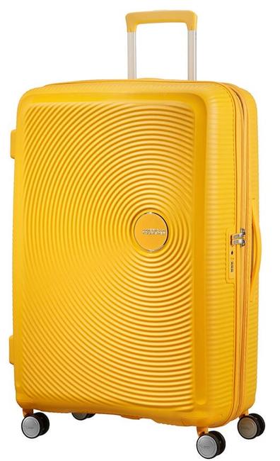 AMERICAN TOURISTER SOUNDBOX Duży, rozszerzalny wózek złoty żółty - Wózki twarde