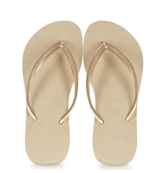 HAVAIANAS SLIM Klapki SZARY PIASKOWY/JASNY ZŁOTY - Buty damskie