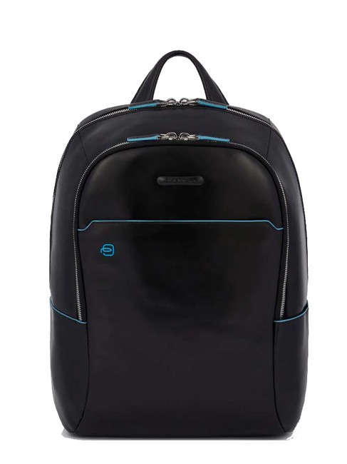PIQUADRO BLUE SQUARE Plecak skórzany na laptopa 14" Czarny - Plecaki na laptopa do pracy