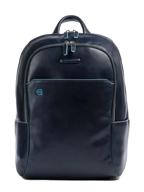 PIQUADRO BLUE SQUARE Plecak skórzany na laptopa 14" niebieski - Plecaki na laptopa do pracy