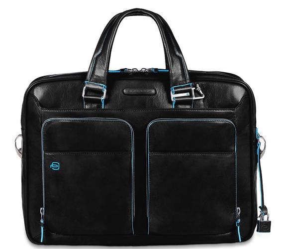 PIQUADRO BLUE SQUARE Skórzana teczka na laptopa 14" Czarny - Teczki robocze