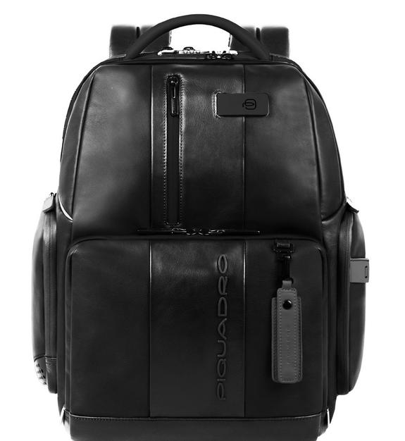 PIQUADRO URBAN FAST-CHECK Plecak skórzany na laptopa 15,6" Czarny - Plecaki na laptopa do pracy