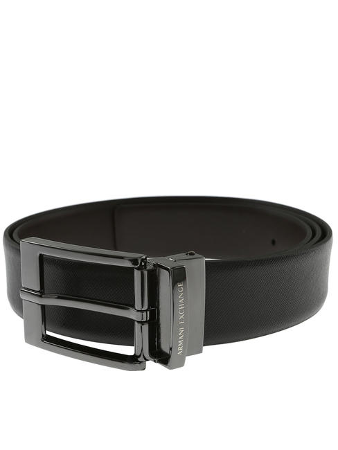 ARMANI EXCHANGE LOGO Dwustronny pasek skórzany CZARNY/CIEMNY BRĄZ - Paski