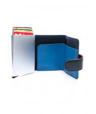LESAC COLORFULL Portfel sk&oacute;rzany z aluminiowym uchwytem na karty niebieski - Portfele męskie - 2