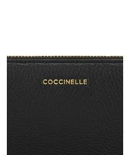 COCCINELLE METALLIC SOFT Portfel ze sk&oacute;ry młotkowanej zapinany na zamek Czarny - Portfele damskie - 3