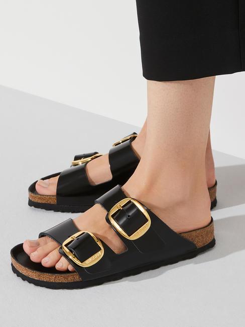 ARIZONA Big Buckle Sandały sk&oacute;rzane świecić na czarno - Buty uniseks