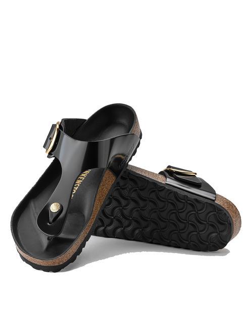 GIZEH BIG BUCKLE Klapki ze sk&oacute;ry lakierowanej świecić na czarno - Buty damskie