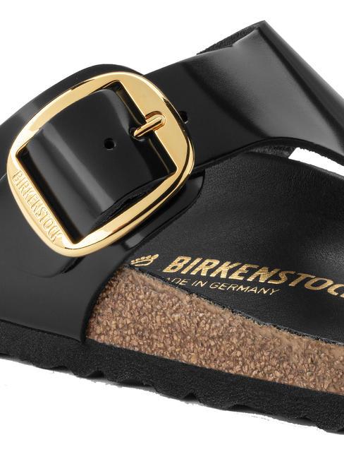 GIZEH BIG BUCKLE Klapki ze sk&oacute;ry lakierowanej świecić na czarno - Buty damskie
