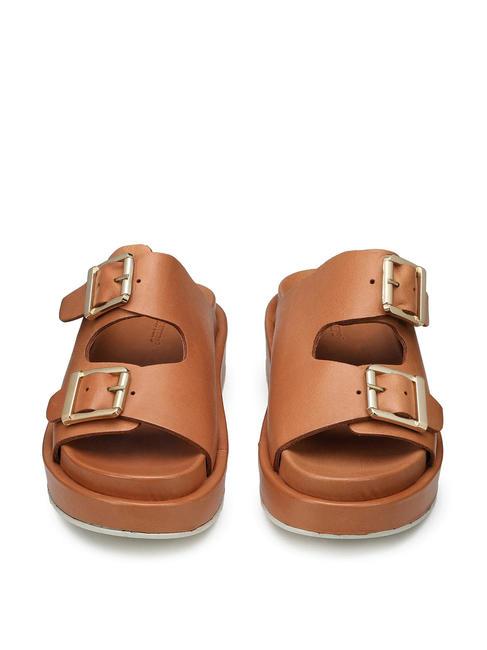 CATALINA Wysokie sk&oacute;rzane sandały koniak - Buty damskie
