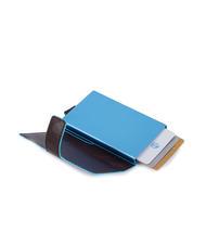 PIQUADRO BLUE SQUARE Sk&oacute;rzany i metalowy uchwyt na karty kredytowe MAHOŃ - Portfele męskie - 2
