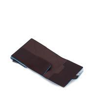 PIQUADRO BLUE SQUARE Sk&oacute;rzany i metalowy uchwyt na karty kredytowe MAHOŃ - Portfele męskie - 3