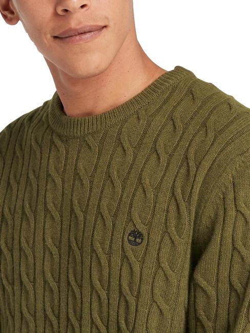 P-B LAMBWOOL Sweter z okrągłym dekoltem z mieszanki wełny ciemnooliwkowy - Koszulki męskie