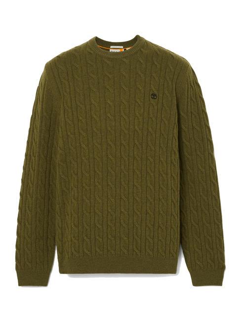P-B LAMBWOOL Sweter z okrągłym dekoltem z mieszanki wełny ciemnooliwkowy - Koszulki męskie