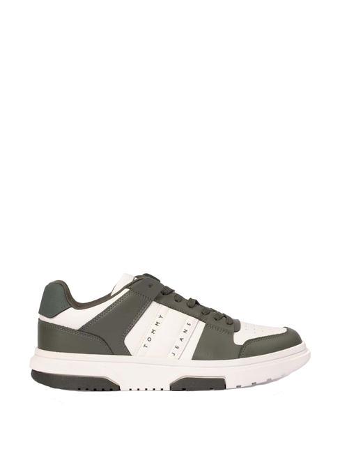 TOMMY JEANS Leather Cupsole Sk&oacute;rzane trampki cynowo-zielony/ecru - Buty męskie