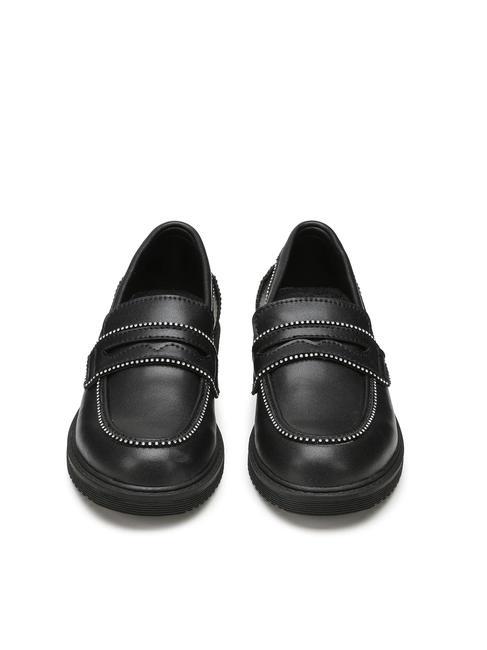SABBATH 0064 KIDS Mokasyny z profilem ze stras&oacute;w czarny - Buty dziecięce