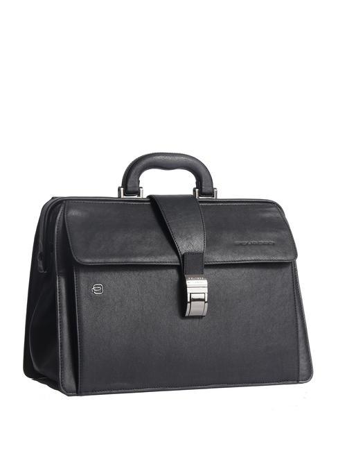 CAMPIONARIO - BLACK SQUARE Torba lekarska ze sk&oacute;ry, uchwyt na komputer 13" czarny - Teczki robocze