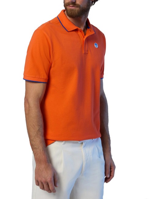 COLLAR STRIPED Koszulka polo bawełniana z kr&oacute;tkim rękawem pomarańczowy płomień - Polo męskie