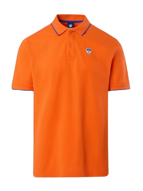 COLLAR STRIPED Koszulka polo bawełniana z kr&oacute;tkim rękawem pomarańczowy płomień - Polo męskie