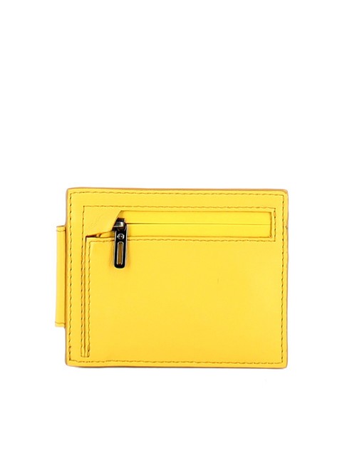 URBAN Sk&oacute;rzany portfel na karty kredytowe z zamkiem błyskawicznym Ż&oacute;łty - Portfele męskie