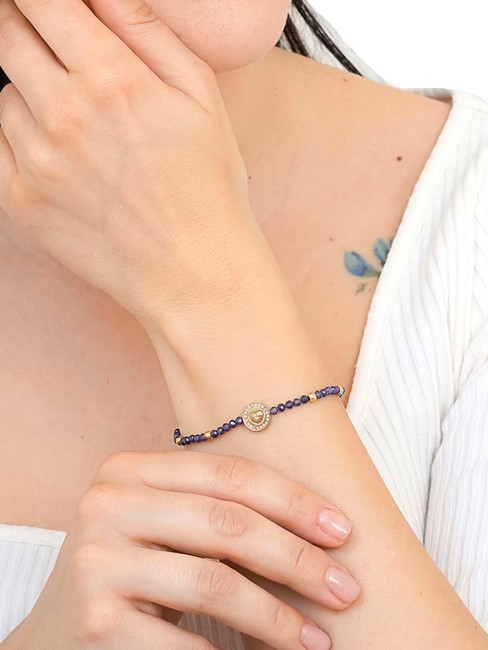 ARM PARTY Bransoletka z koralik&oacute;w ż&oacute;łte złoto/ametyst - Bransoletki damskie