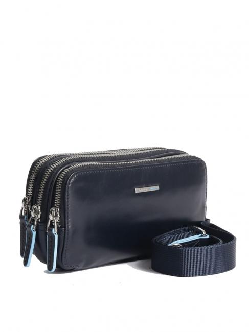 BLUE SQUARE Mała sk&oacute;rzana torba z 3 zamkami niebieski - Uchwyt i organizer na tablet