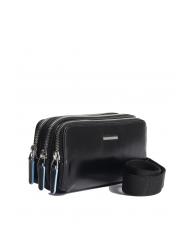 PIQUADRO BLUE SQUARE Mała sk&oacute;rzana torba z 3 zamkami Czarny - Uchwyt i organizer na tablet - 3