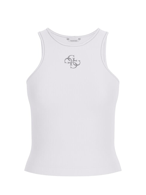 NEW SL ROUND GUENDALINA Top z logo 4G ze strasami czysto biały - Koszulki i topy damskie