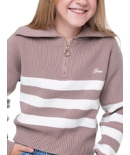 GUESS KIDS Kardigan w paski zapinany na suwak brązowo-białe paski - Swetry dziecięce - 5