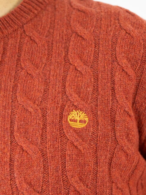 JAFFREY Sweter z okrągłym dekoltem i dzianiny kablowej olej chili - Koszulki męskie