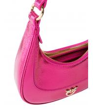 PINKO BRIOCHE Metaliczna sk&oacute;rzana torba na ramię metaliczny fuksja-złoty - Torby damskie - 3