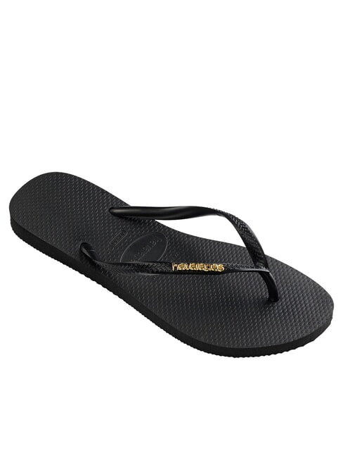 SLIM LOGO Klapki czarny/złoty - Buty damskie