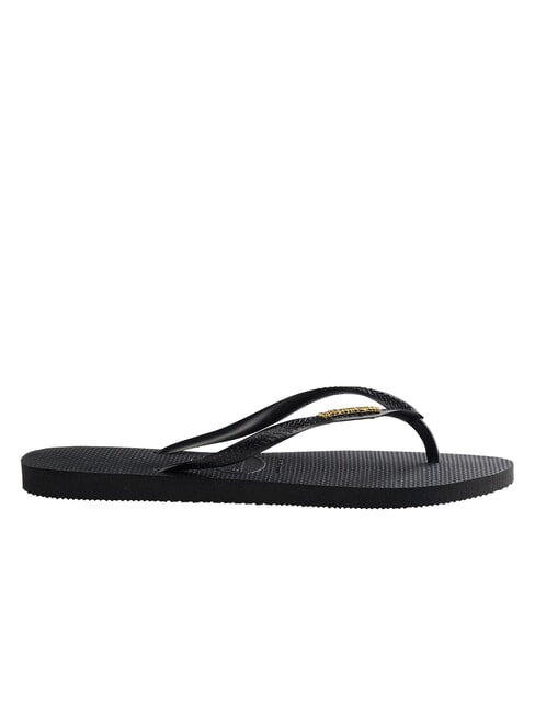 SLIM LOGO Klapki czarny/złoty - Buty damskie