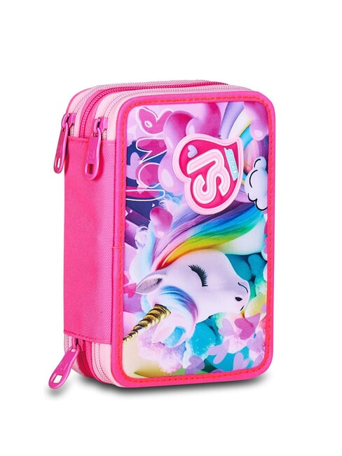 FLYUNICORN GIRL Pi&oacute;rnik z 3 zamkami błyskawicznymi, w komplecie z zestawem szkolnym fuksja fluorescencyjna - Pi&oacute;rniki i akcesoria